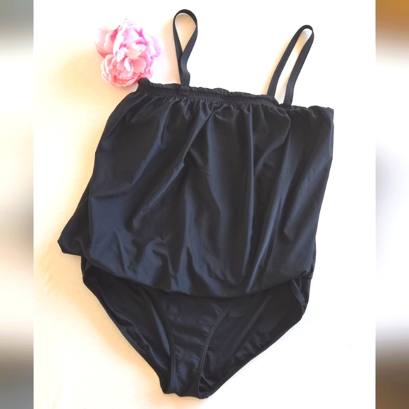 🏷️INFAMOUS SWIM Azalea One Piece Swimsuit Black On Black XXL - Picture 7 of 7